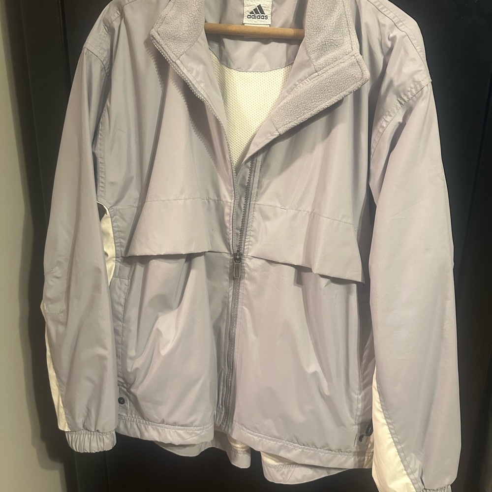 Adidas Gray and White Windbreaker Jacket